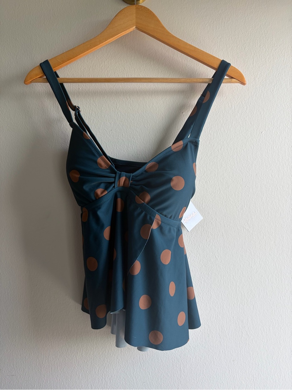 Polka Dot Tankini Top in Teal and Brown